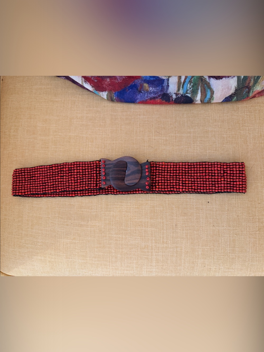 Gorgeous Orange Bohemian Beaded Belt with Stretch and wooden closure. Sz S to L